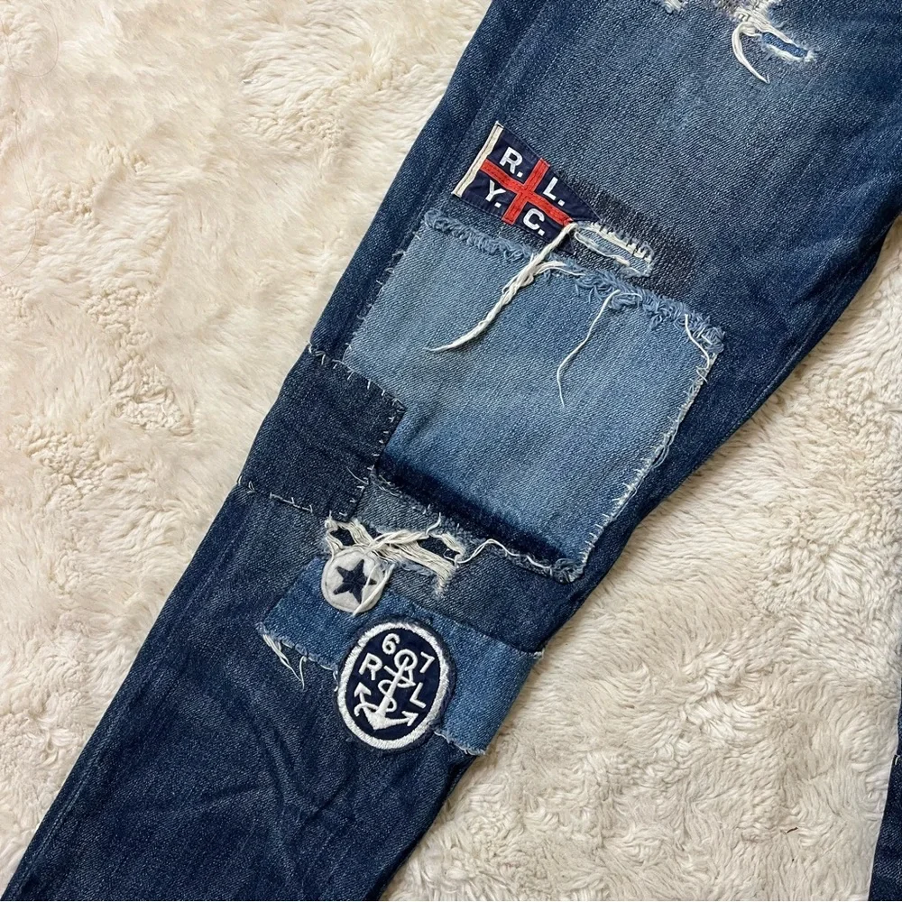 Polo Ralph Lauren Women's Astor Slim Boyfriend Jeans Size 27 Patchwork Distress - Picture 2 of 8